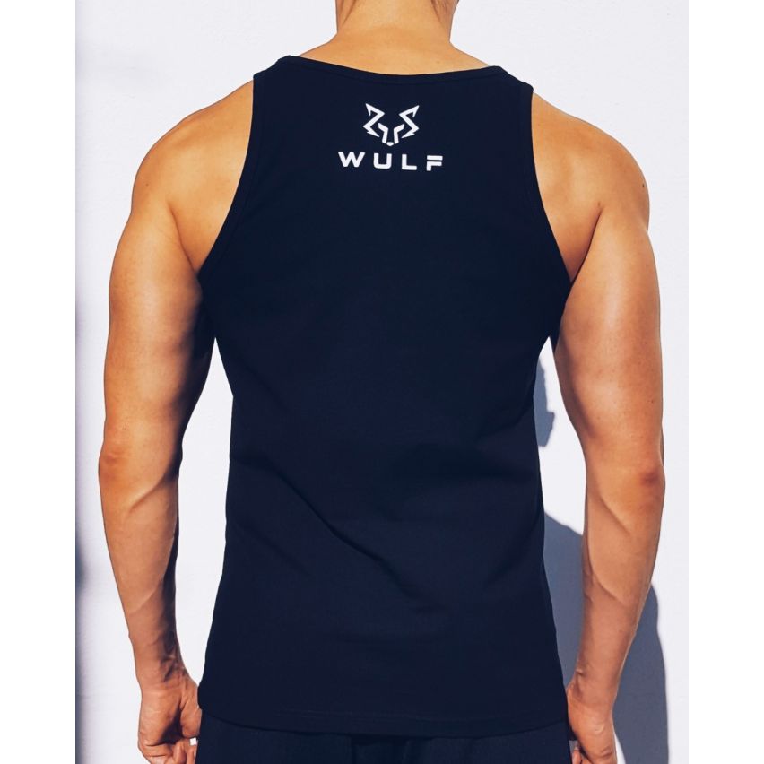 Standard Cut Mens Skull Print Black Gym Vest Stringer
