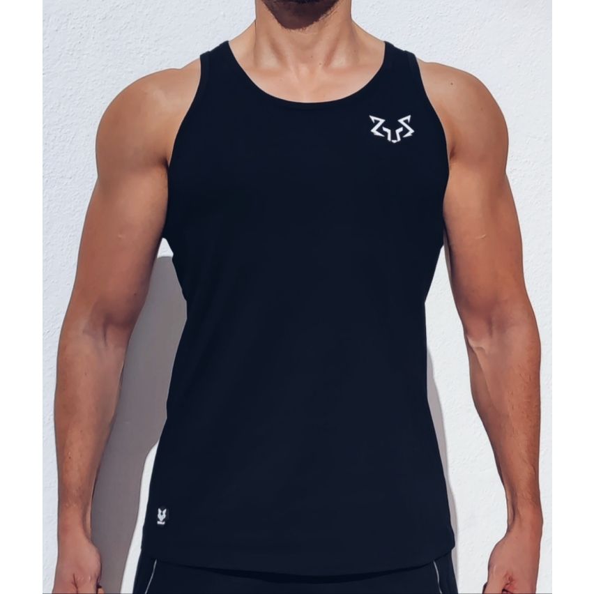 Standard Cut Mens Plain Black Gym Vest Stringer