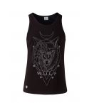 Standard Cut Mens Wolf 1 Print Black Gym Vest Stringer