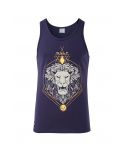 Standard Cut Mens Lion Print Navy Gym Vest Stringer