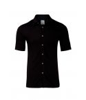 Linen Blend Mens Muscle Fit Short Sleeve Shirt In Black
